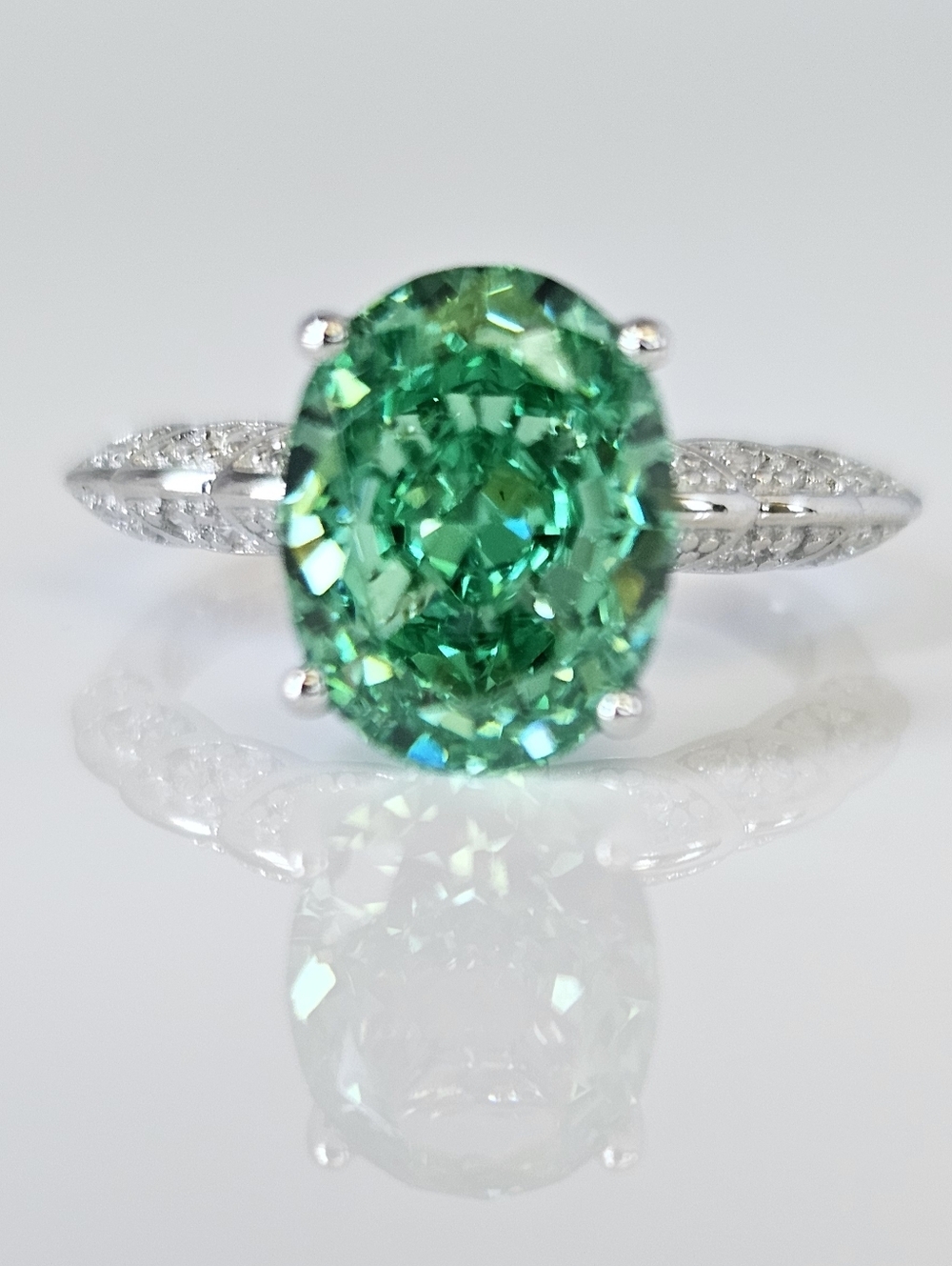 Breathtaking Lab Grown Paraiba Tourmaline & Moissanite Ring Sterling Silver Sz 9